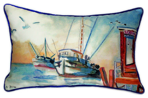 Pair of Betsy Drake Shrimp Boat Large Pillows 15 Inch x 22 Inch