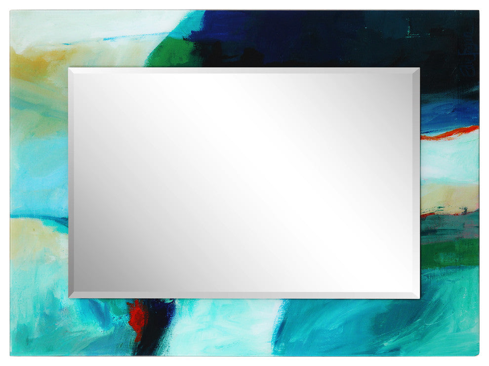 "Sky" Rectangular Beveled Wall Mirror Framed with Printed Tempered Art Glass