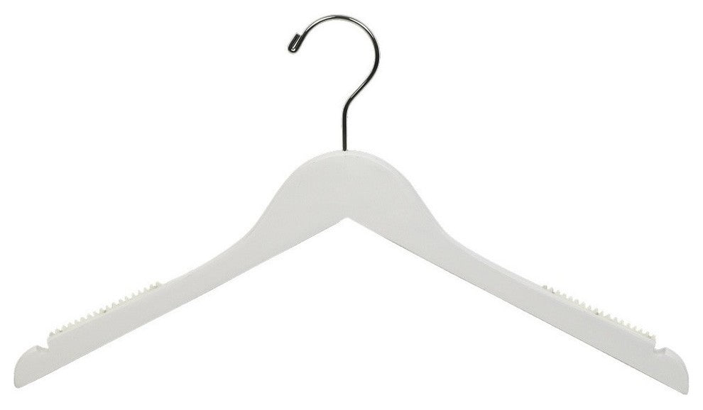 White Top Hanger With Notches and Inset Rubber Strips, Box of 25