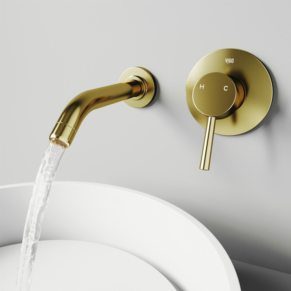 VIGO Olus 5" H Single Handle Wall Mount Bathroom Faucet, Matte Brushed Gold