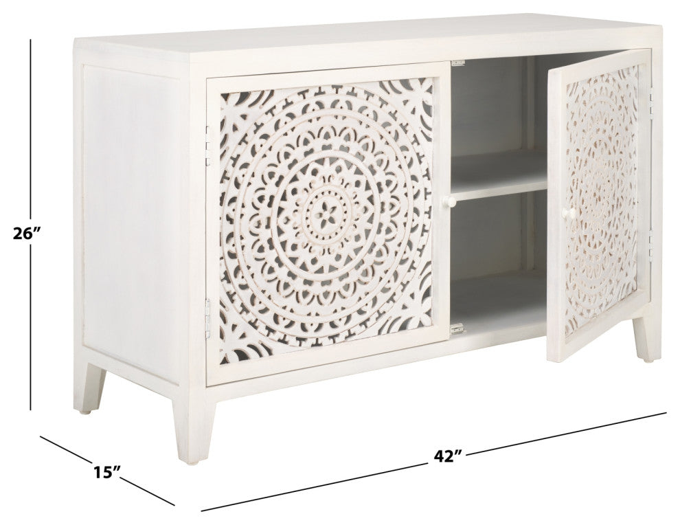 Safavieh Raelie 2 Shelf 2 Door Media Stand, White Washed