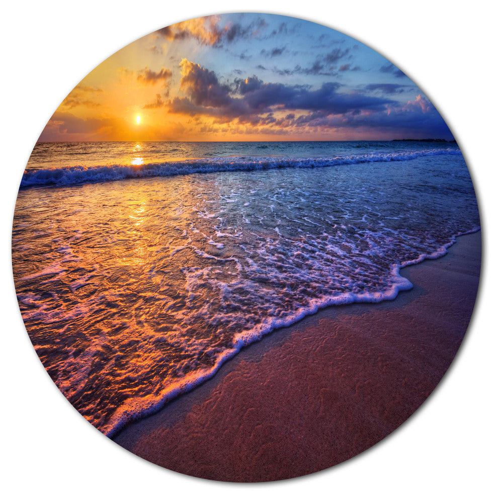 Sunset Over Blue Seashore, Seashore Round Wall Art, 23"