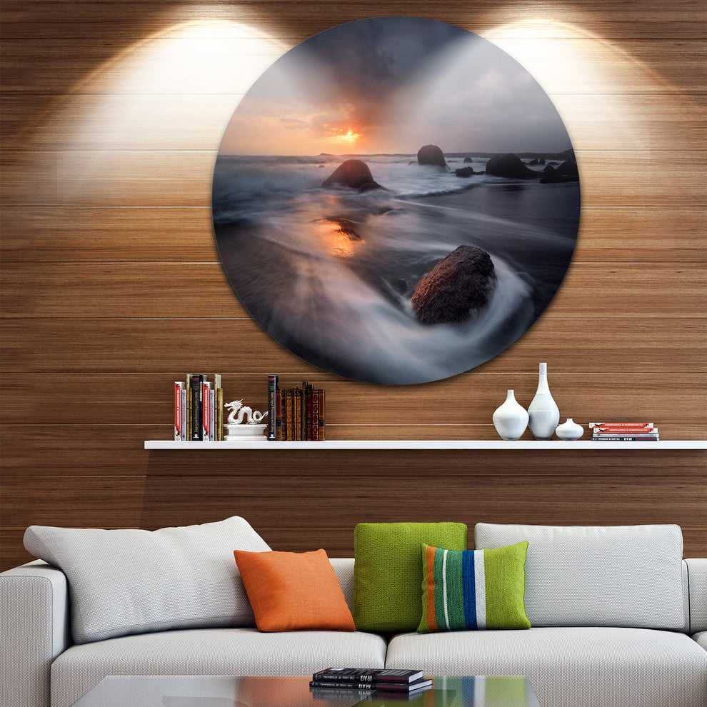 Sunrise In Burgas Bay Near Atia, Seascape Round Wall Art, 36"