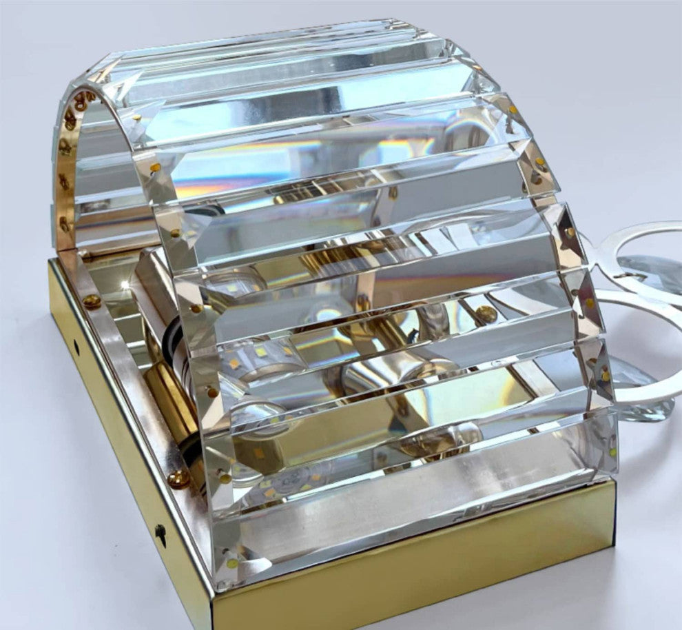 Modern 2-Light Gold Crystal Wall Sconce