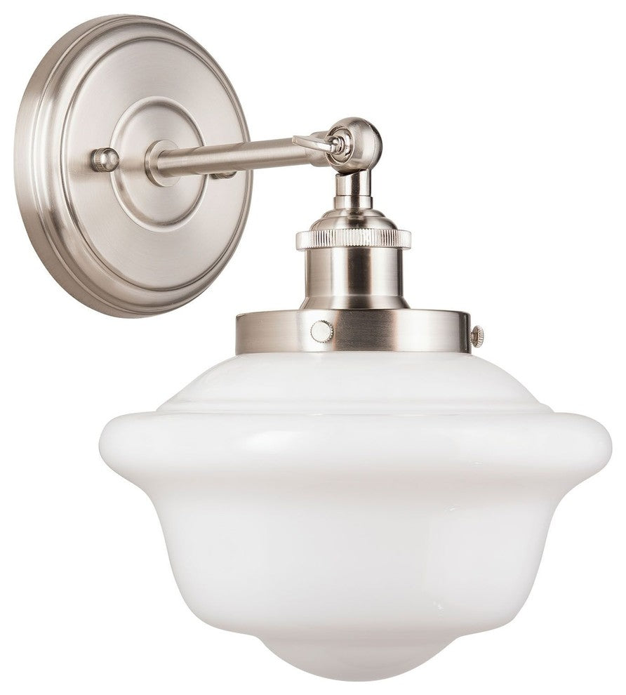 Lavagna 1 Light Schoolhouse Wall Sconce with Milk Glass, Brushed Nickel