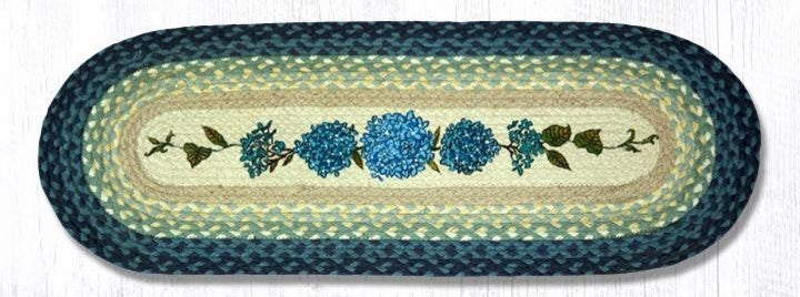 Earth Rugs OP-362 Blue Hydrangea Oval Patch Runner 13" x 36"
