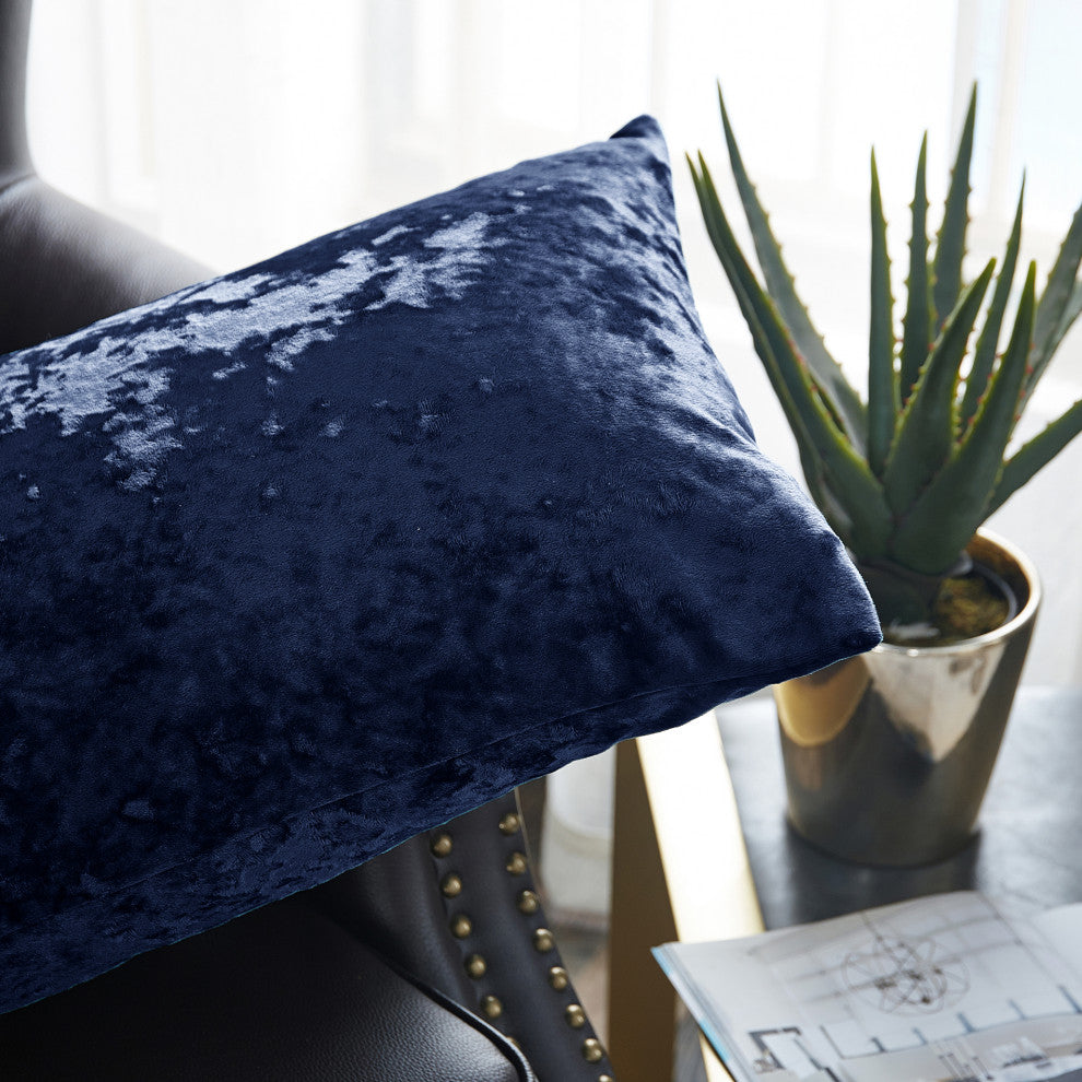 Crushed Velvet Pillow Cover 2 Piece Set, Blue, 14" X 26"