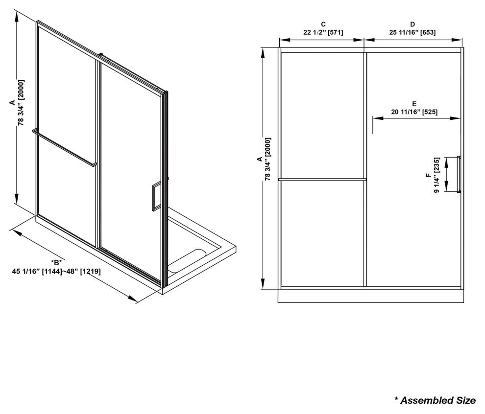 Zora Sliding Clear Alcove Shower Door, Black, 48"