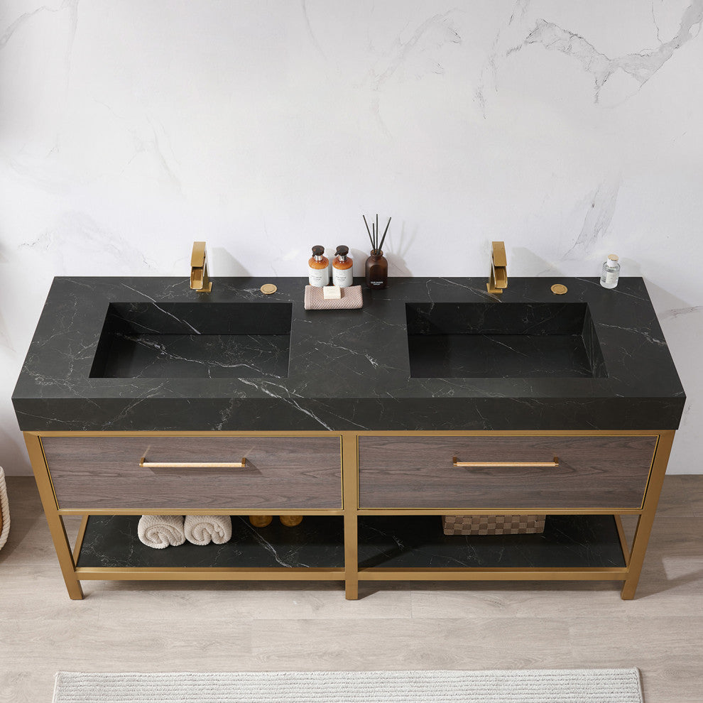 Segovia Bath Vanity with Sintered Stone Top, Suleiman Oak, 72", No Mirror