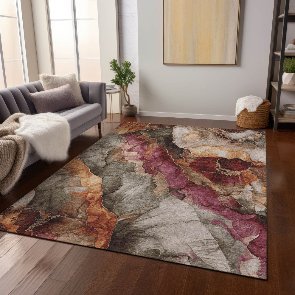 Machine Washable Indoor/Outdoor Chantille ACN1864 Khaki 10' x 14' Rug