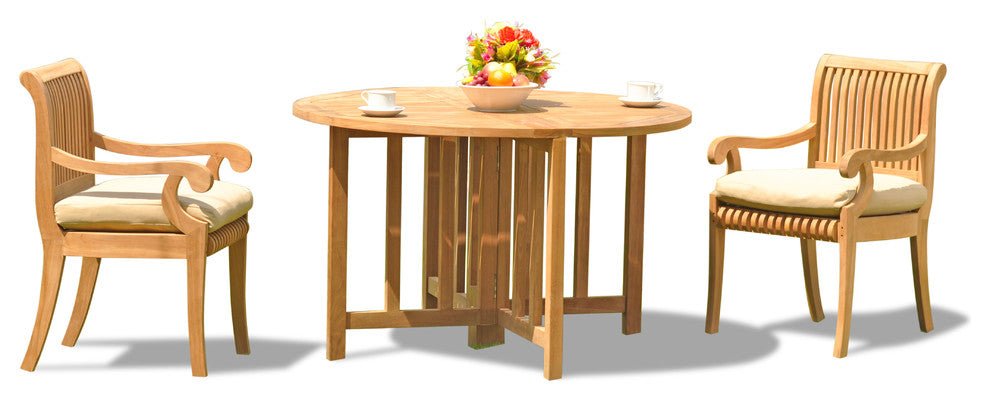 3-Piece Outdoor Teak Set, 48" Butterfly Table, 2 Giva Chairs, Sunbrella Cushion