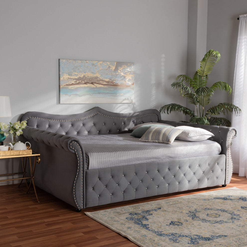 Montenam Velvet Daybed, Gray, Queen
