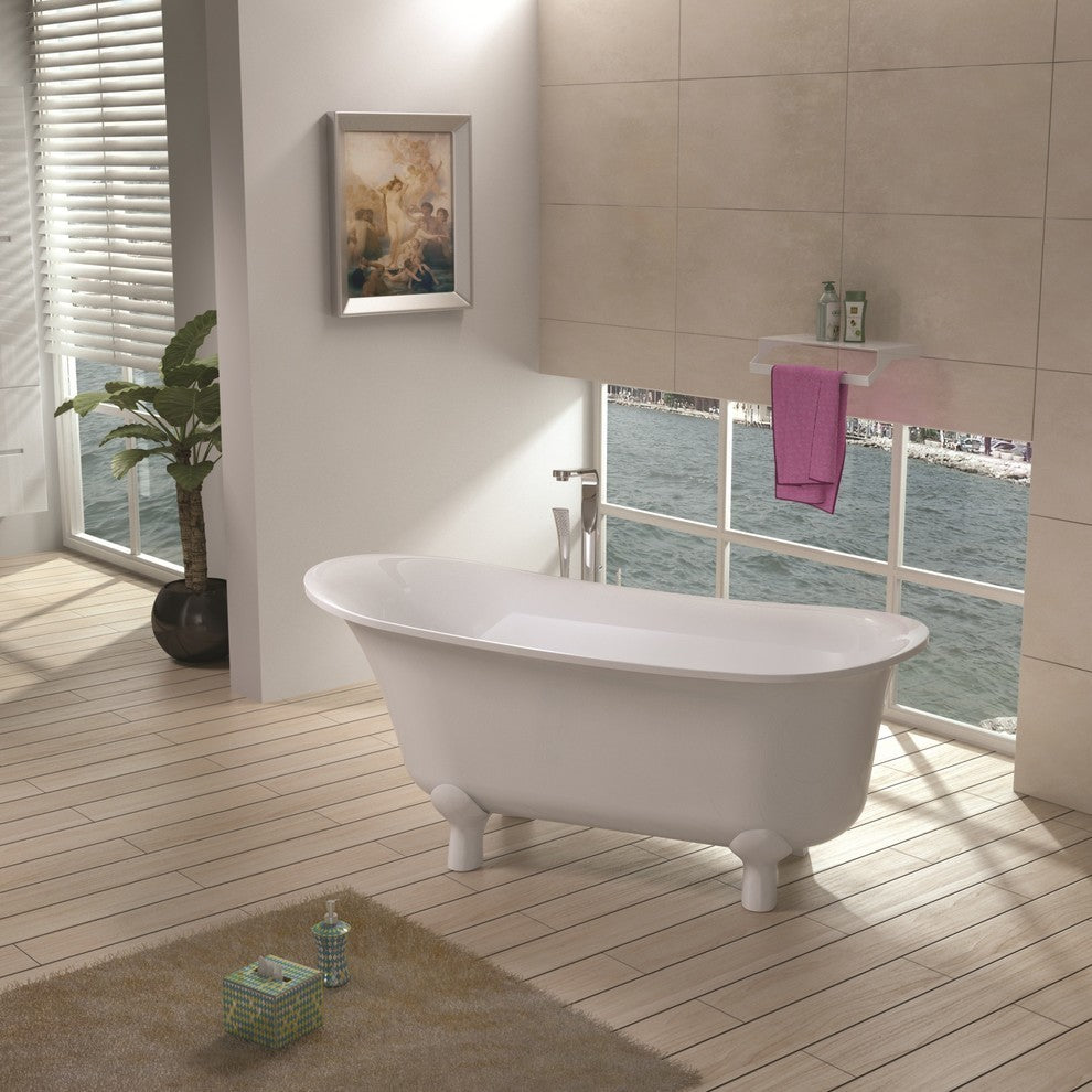 ADM Rounded Freestanding Bathtub, Glossy White, 63"