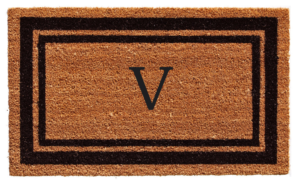 Black Border 24"x36" Monogram Doormat, Letter V