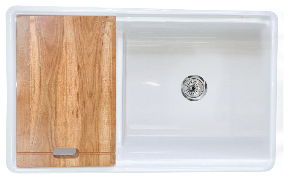 33" Double Bowl Workstation Fireclay Apron Sink With Cutting Board