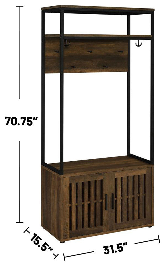 2 Doors Engineered Wood Hall Tree, Dark Pine and Black