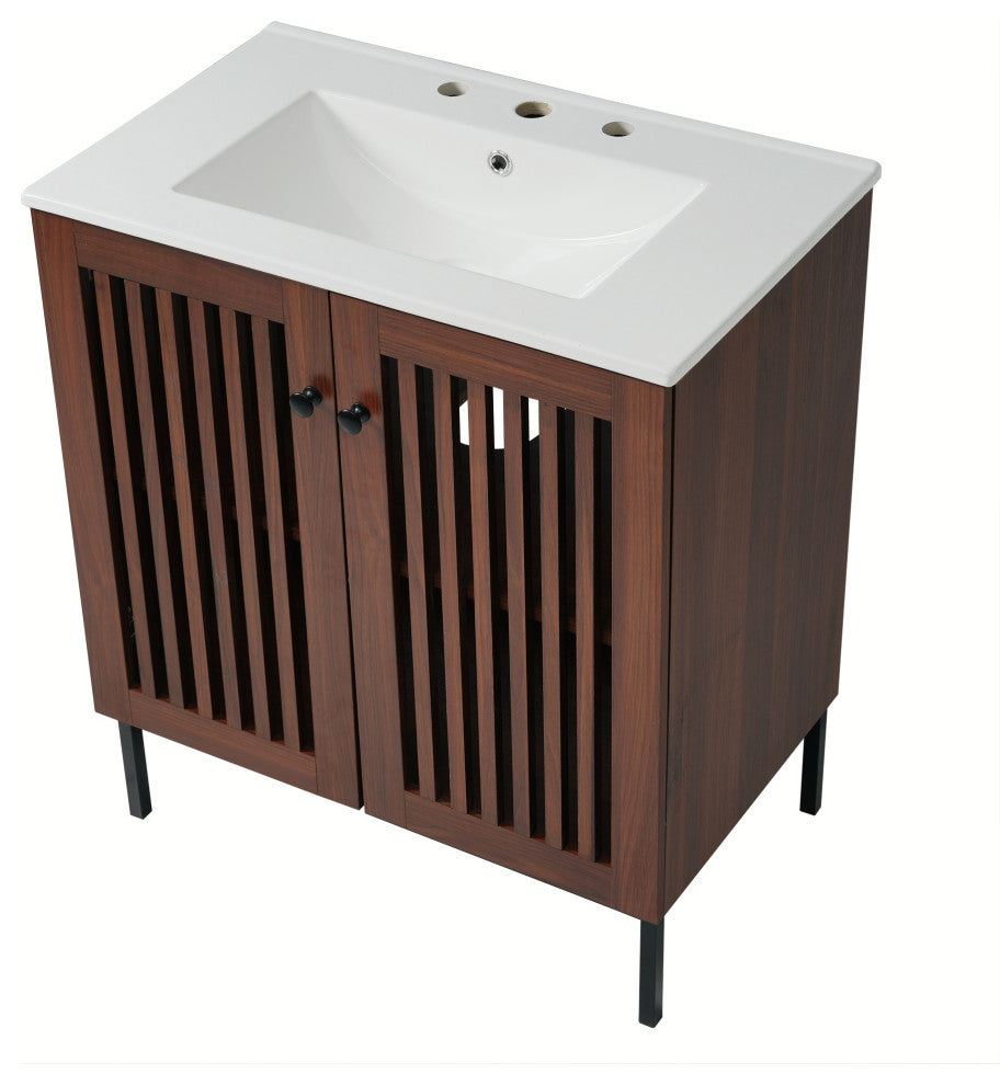GDF Studio 30" Vintage Bathroom Vanity With Ceramic Sink, Antique Dark Brown