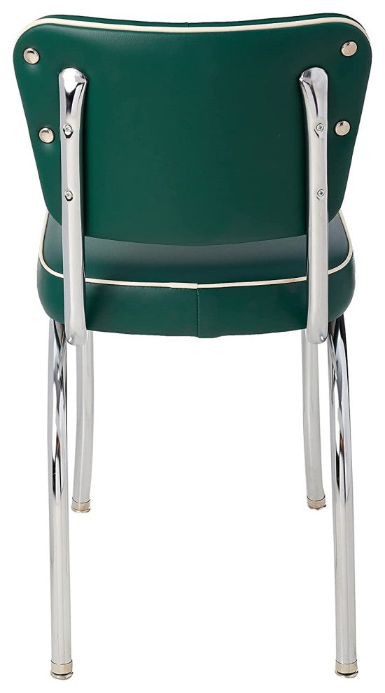 Retro Home Upholstered Tufted Back Dining Chair, Green, Box Seat
