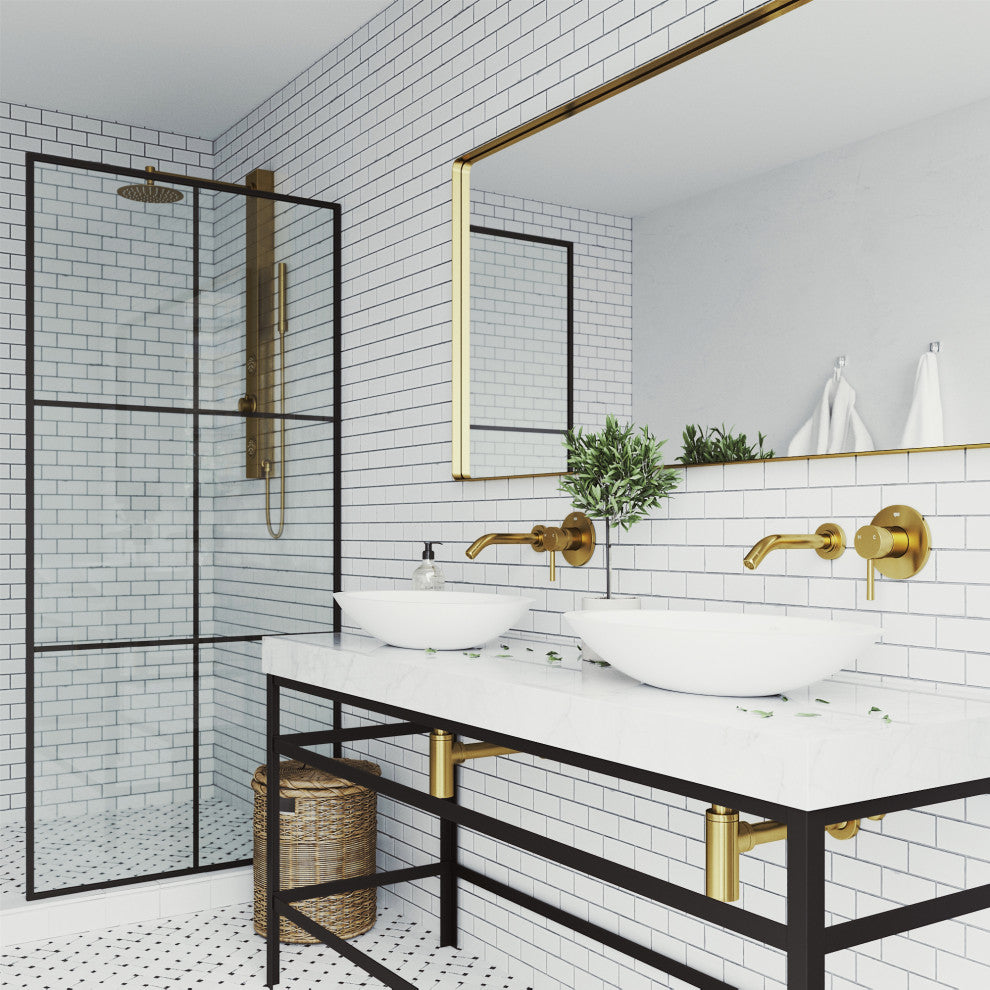 VIGO Olus 5" H Single Handle Wall Mount Bathroom Faucet, Matte Brushed Gold