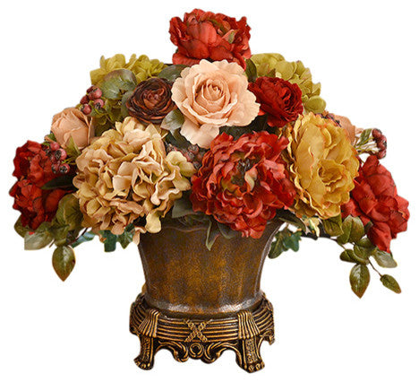 Garnet Peony and Hydrangea Silk Floral Arrangement