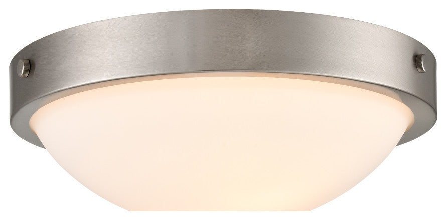Brushed Nickel Flush Mount Ceiling Light With Milk Glass Shade