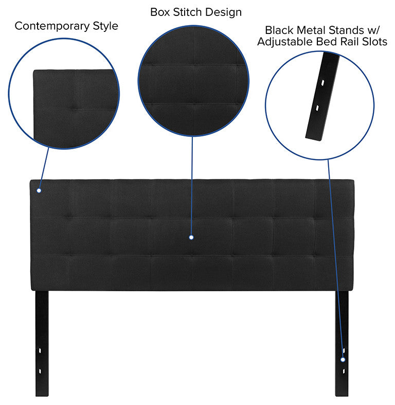 Bedford Tufted Upholstered Queen Size Headboard, Black