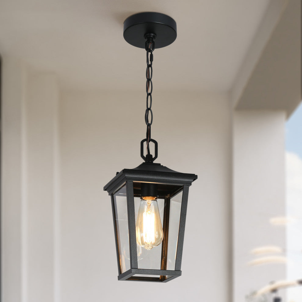 LNC 1-Light Matte Black Square Outdoor Pendant Light