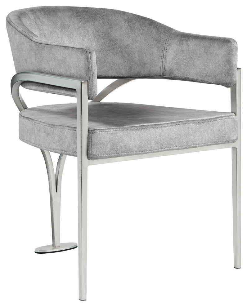 Madelyn Upholstered Dining Chair, Set of 2, Gray, Velvet, Silver Finish