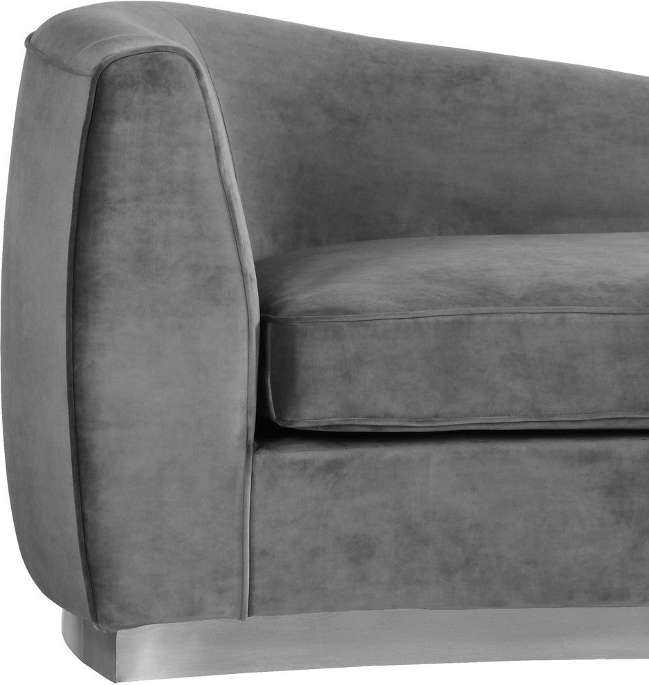 Julian Velvet Upholstered Chaise, Gray, Chrome Base