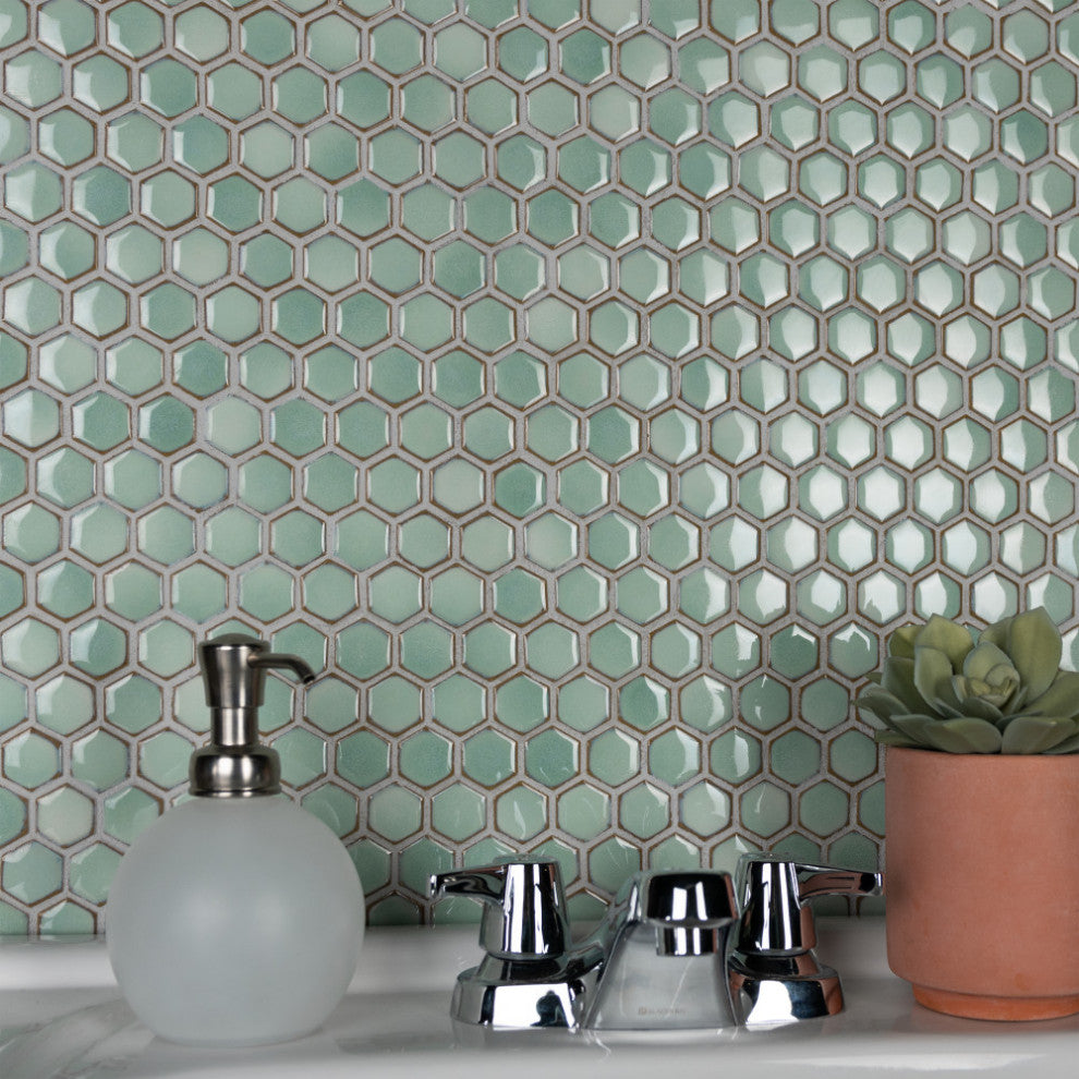 Hudson 1" Hex Mint Green Porcelain Floor and Wall Tile