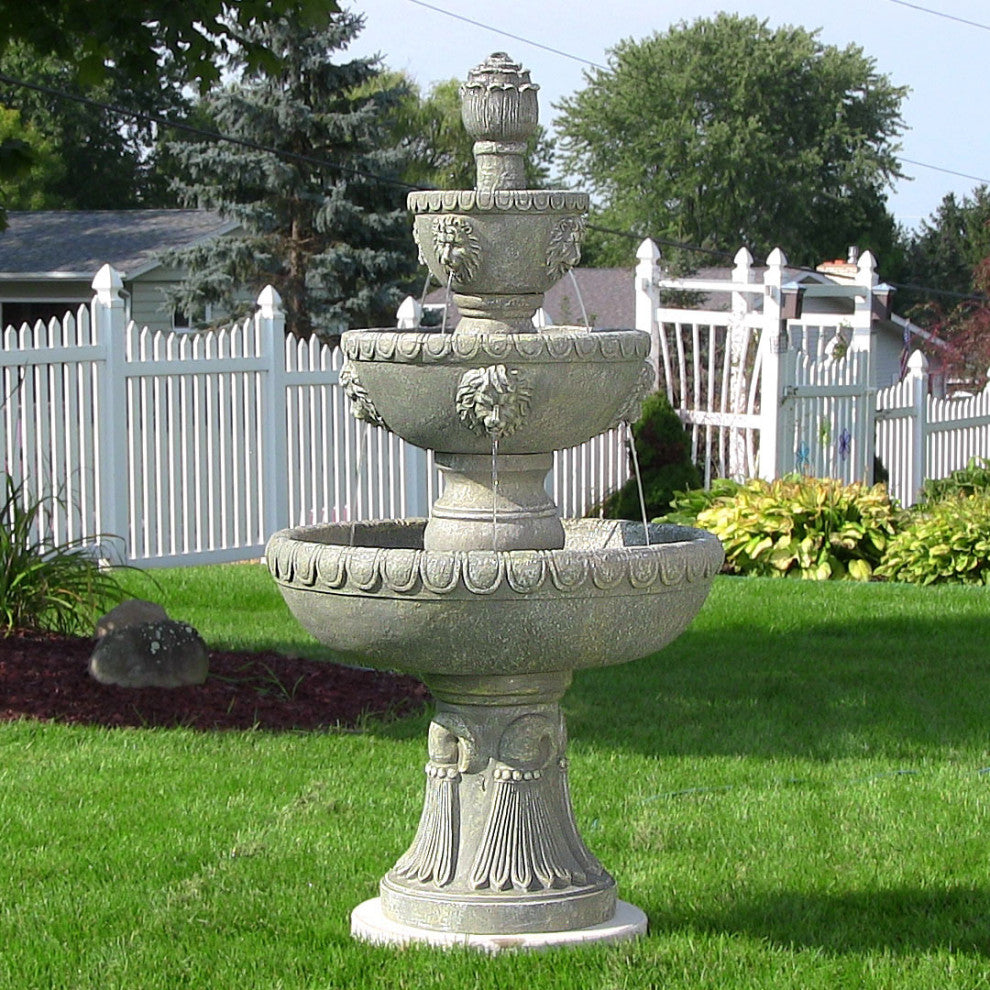 Sunnydaze 4-Tier Lion Head Outdoor Water Fountain Backyard Patio Feature - 53"