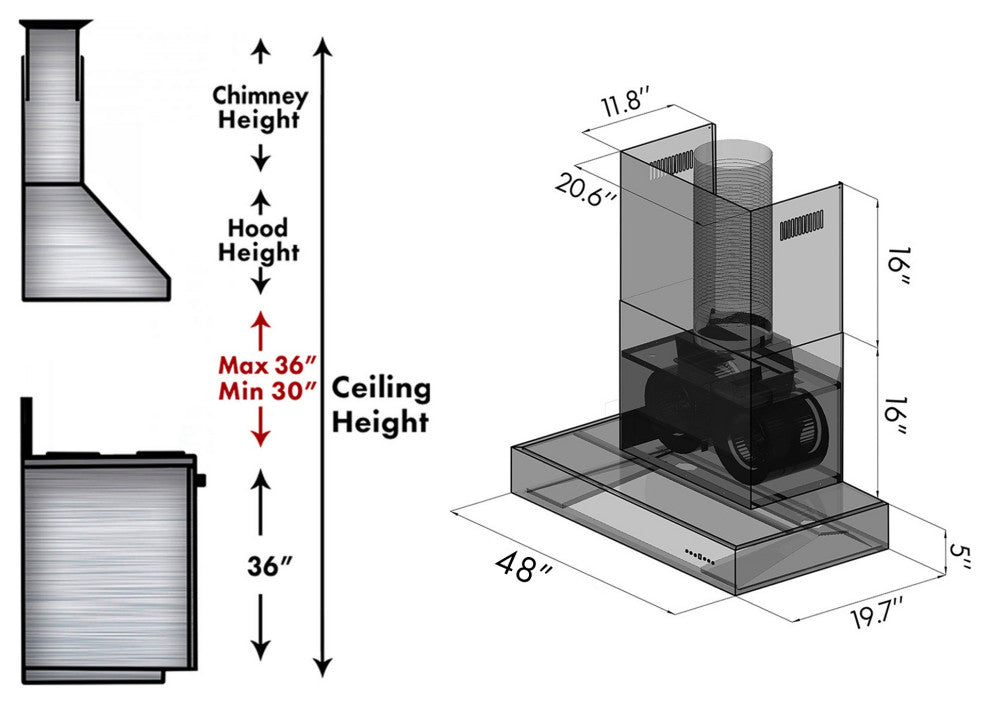 ZLINE 36 in. Outdoor Island Mount Range Hood, Stainless Steel, KECOMi-304-36