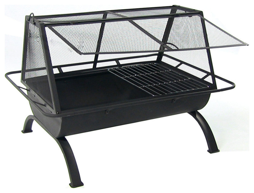 Sunnydaze Northland Grill Fire Pit With Spark Screen and Vinyl Cover, 36"