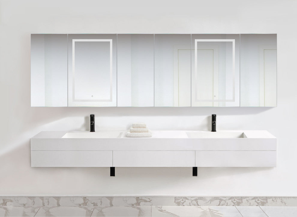 120x36 LLLRRR, Recessed Or Surface Mount Medicine Cabinet 24 Shelves, LED