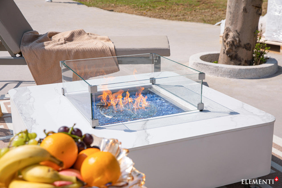 Annecy Square Marble Porcelain Top Natural Gas Fire Table by Elementi Fire