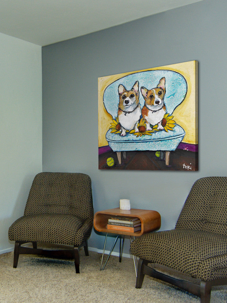 "Corgi's In Chai" Painting Print on Canvas by Tori Campisi
