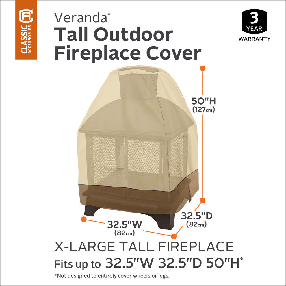 Veranda Outdoor Fire Place Cover-Durable, Water Resistant Outdoor Cover, X-Tall