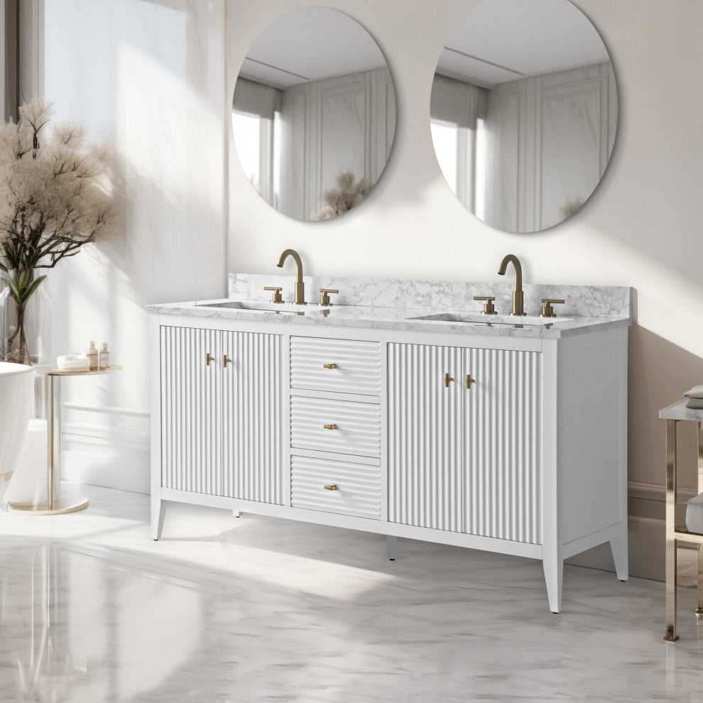 Vanity Art Freestanding Vanity, White, 60", Double Sink, Golden Brushed
