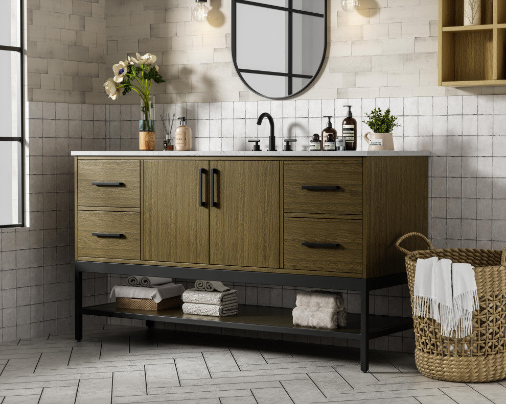 Home Living 60" Single Bathroom Vanity, Chestnut Brown