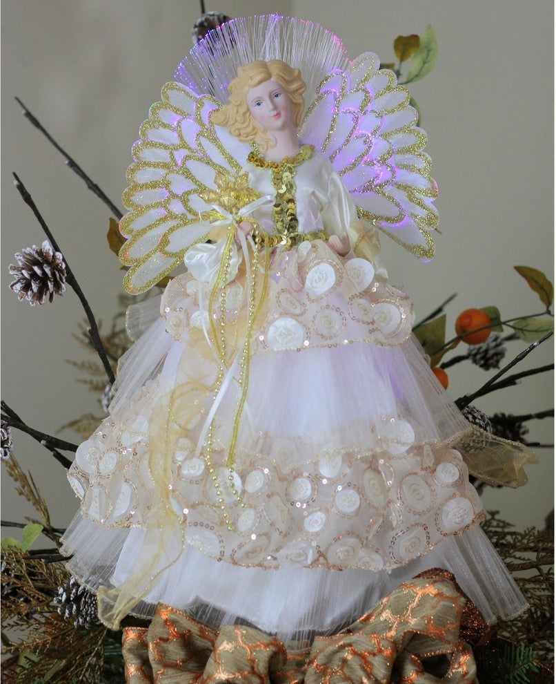 16" Battery-Operated Angel in Sequined Gown Christmas Tree Topper