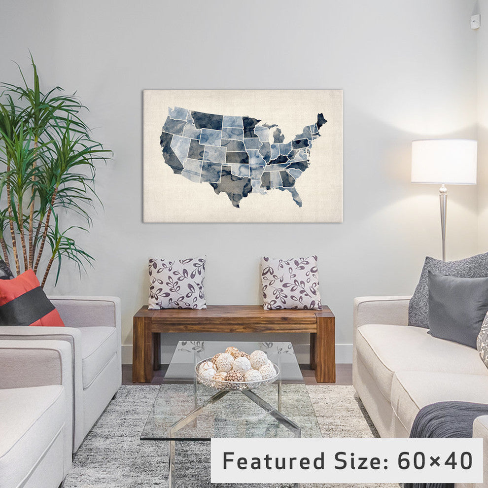 "USA Water Color Map III" by Michael Tompsett, 18x12x1.5"