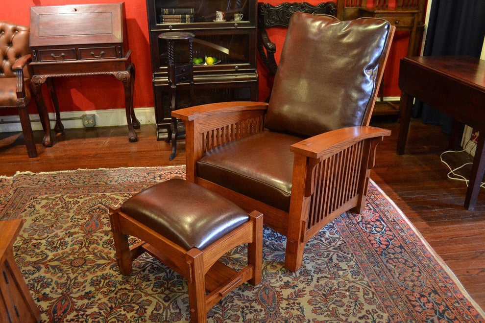 Mission Solid Oak Leather Foot Stool Ottoman