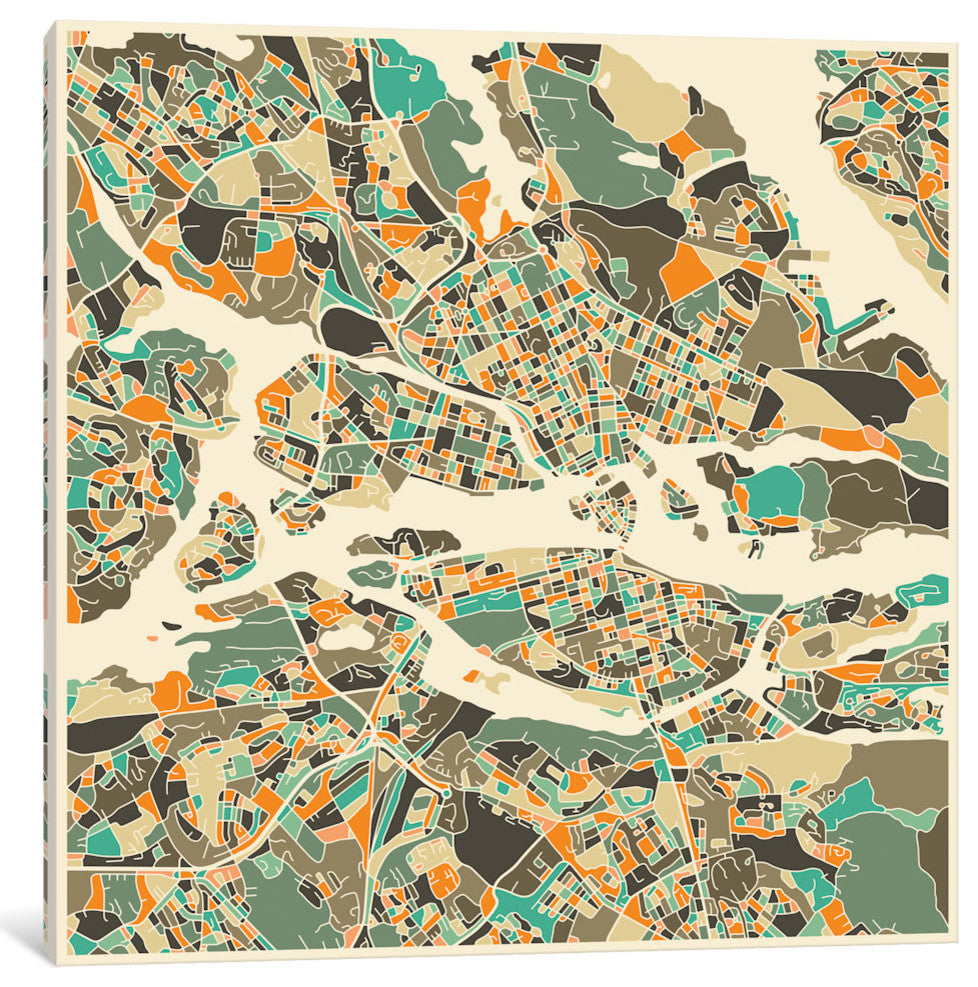 "Abstract City Map of Stockholm" by Jazzberry Blue, 12x12x1.5