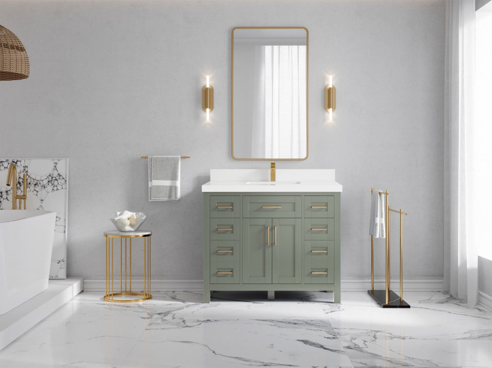 Cambridge 42" Single Sink Bath Vanity in Evergreen 2" White Quartz