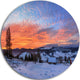 Snowy Colorful Dawn In Mountains, Landscape Round Wall Art, 36"