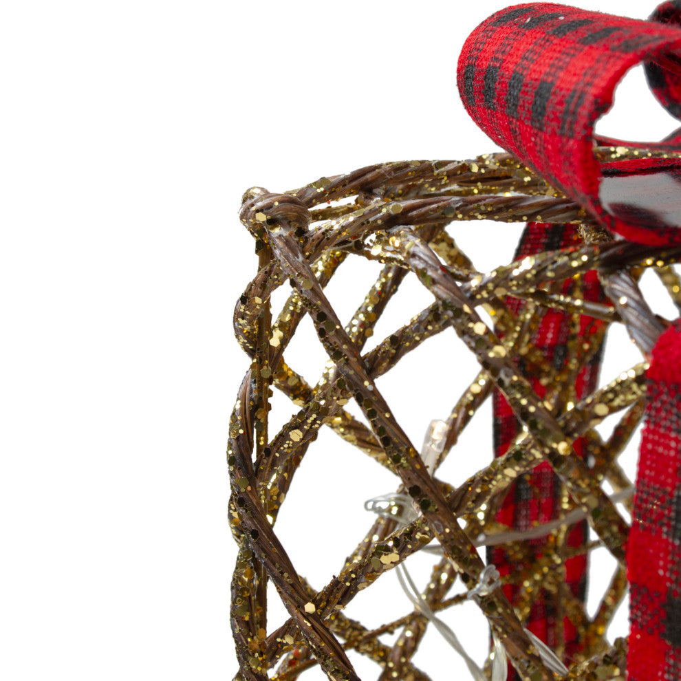 3-Piece LED Rustic Rattan Christmas Gift Boxes With Pinecones
