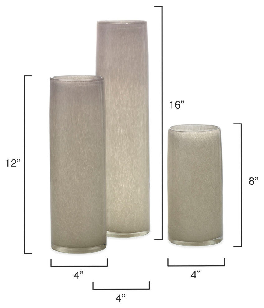 Gwendolyn Hand Blown Glass Vases, Set of 3, Grey