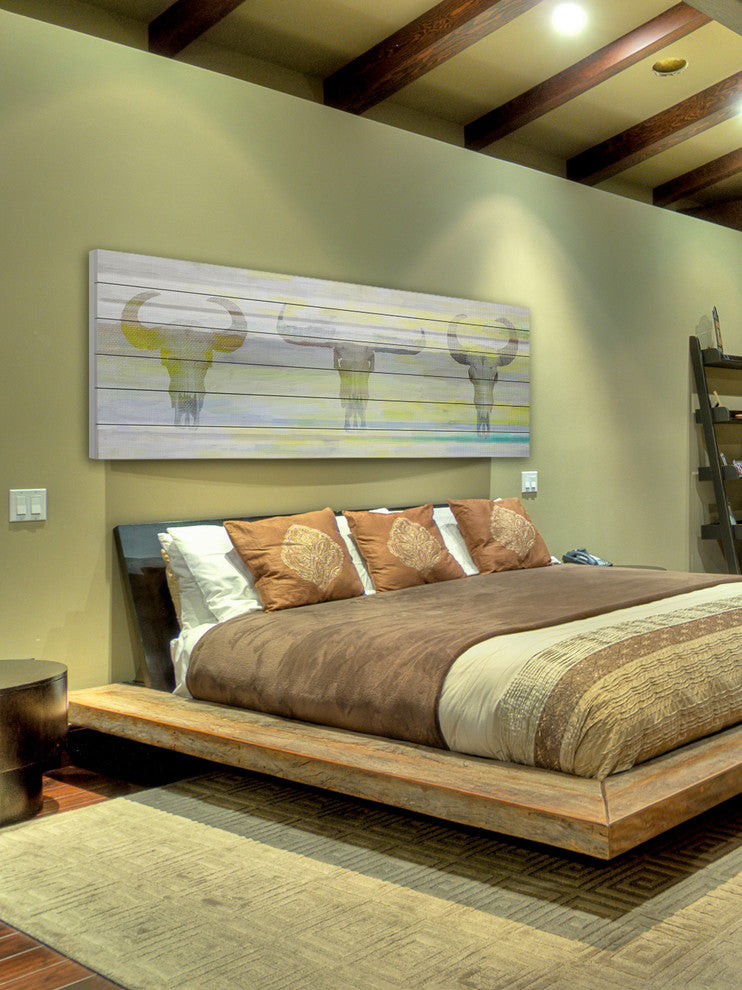 "Three Skulls" Print on White Wood, 60"x20"