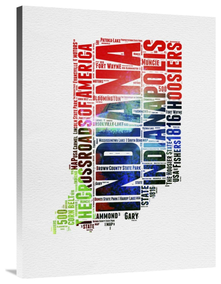 "Indiana Watercolor Word Cloud" Fine Art Print