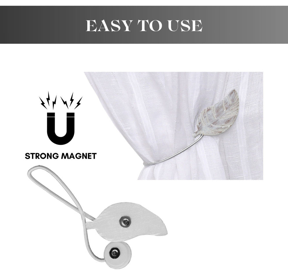 Magnetic Wooden Leaf Curtain Tiebacks, White, Pack of 2